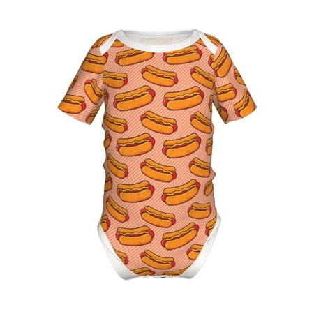 

Junzan Cartoon Hot Dog Print Short-Sleeve Baby Climbing Clothes Bodysuits for Infant One-Piece for Baby Boys & Girls Baby Clothes Baby Romper with Snap Closure-6 Months