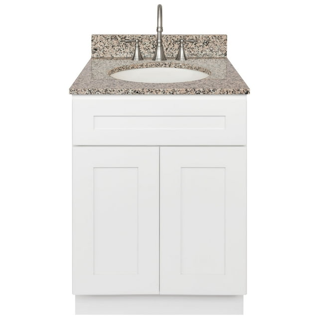 White Bathroom Vanity 24", Burlywood Granite Top, Faucet LB7B