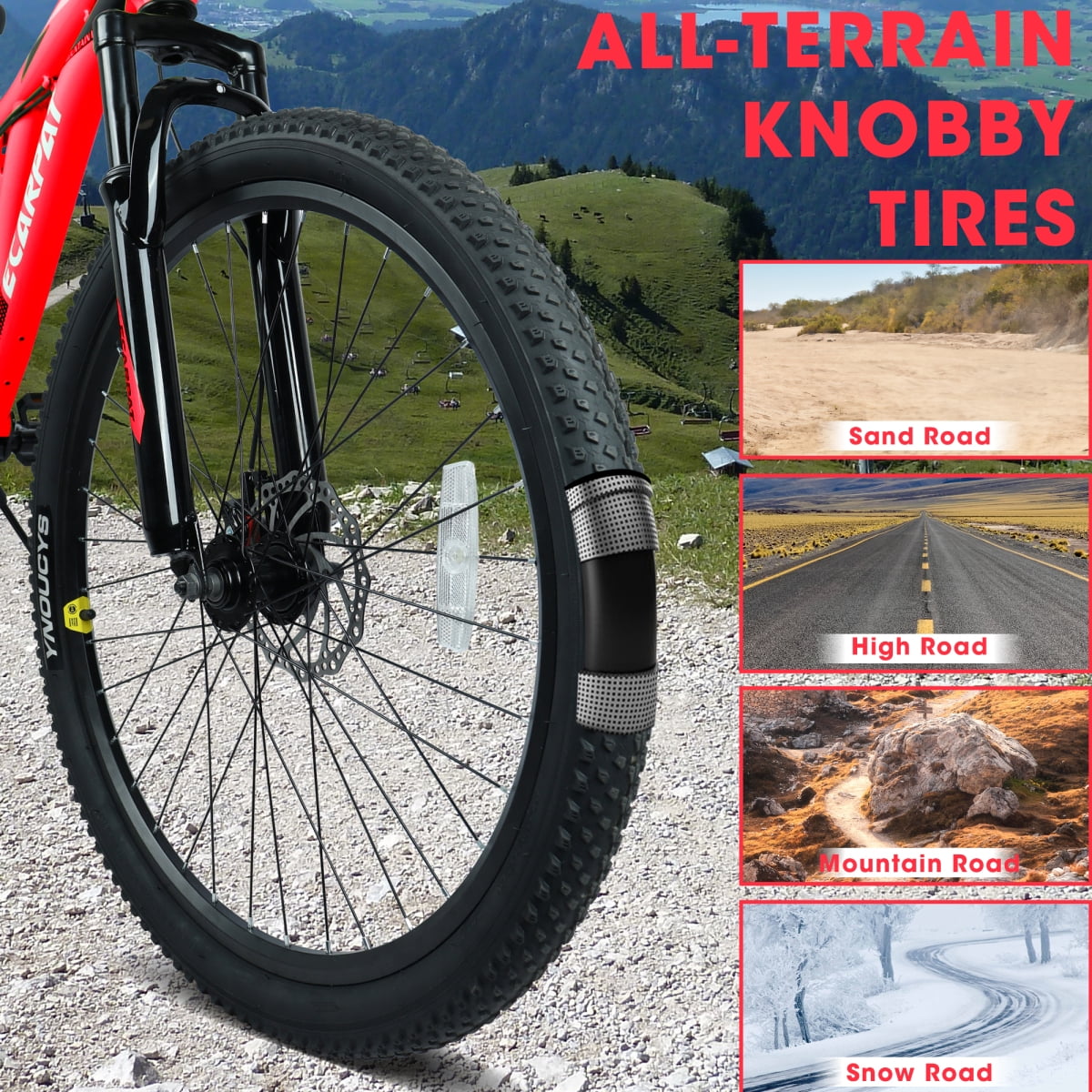 A26003 26-Inch Mountain Bike, 21-Speed, Full Suspension Steel Frame, Alloy Rims, Disc Brakes for All Terrains, Men & Women, Multiple Colors