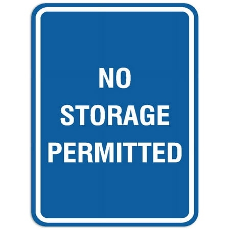 Signs ByLITA Portrait Round No Storage Permitted Sign - Laser-Engraved Lettering | Durable ABS Plastic | Vibrant Colors | Powerful Foam Tape (Blue) - Medium