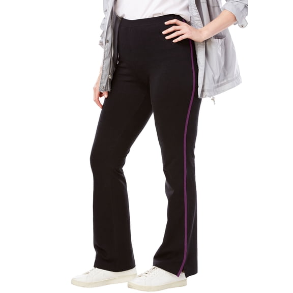 Woman Within Plus Size Tall Stretch-Cotton Knit Pull-On Bootcut Side-Stripe Leggings