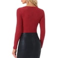thumbnail image 3 of INSPIRE CHIC Women's Party Bodysuits Metallic Shiny Dots Square Neck Long Sleeve Tops L Red, 3 of 5