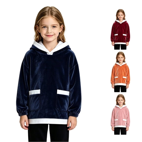 WhouRiu Boys Girls Solid Color Fuzzy Hoodie Kids Unisex Long Sleeve Hooded Pullover With Pockets Autumn Winter Cozy Warm Soft Sweatshirts,12-13 Years