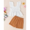thumbnail image 4 of Nygoyerh Toddler Baby Girls Casual Shorts Sets Ruffle Sleeve Hollow Eyelet Embroidery Bow Camisole Tops with Shorts 6M 12M 18M 24M 3T 4T Kids Cute Summer 2Pcs Outfits, 4 of 8