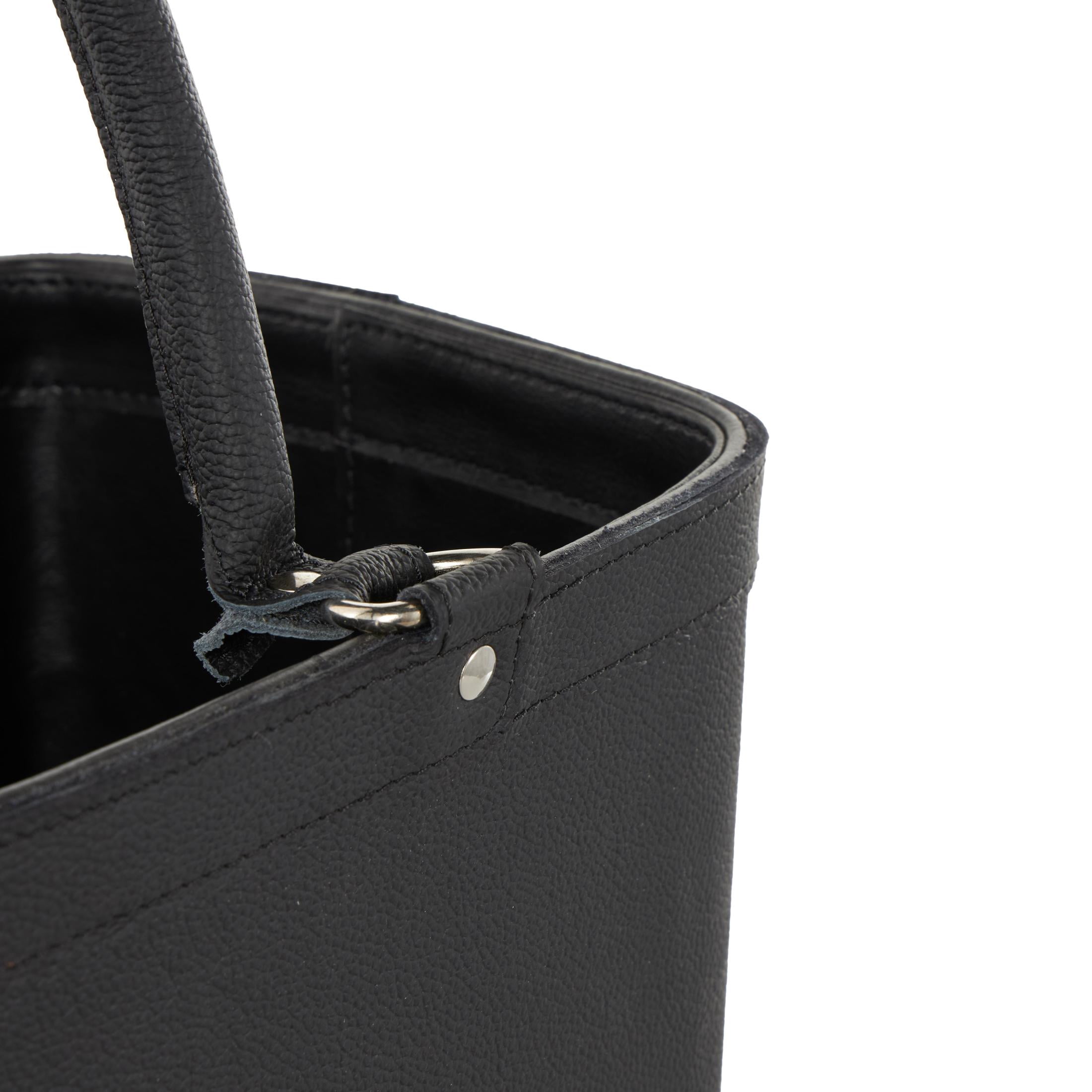 DecMode 17" Black Leather Handmade Box Style Single Slot Magazine Holder with Arched Handles