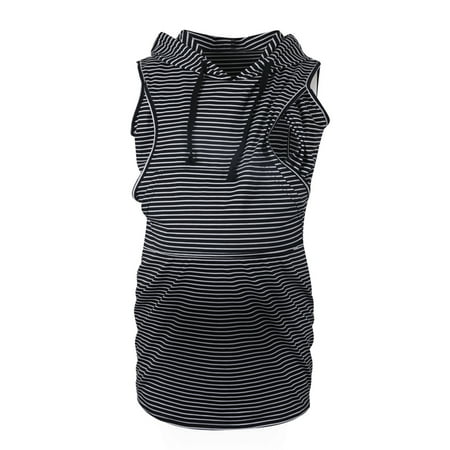 

asdoklhq Maternity Dresses for WomenPregnant Women Clothes Maternity Breastfeeding Striped Hooded Dress With Pocket
