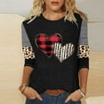 thumbnail image 2 of Valentines Shirt for Womens Plus Size 3/4 Sleeve Tops Cute Plaid Leopard Heart Print Crewneck Tees, 2 of 4