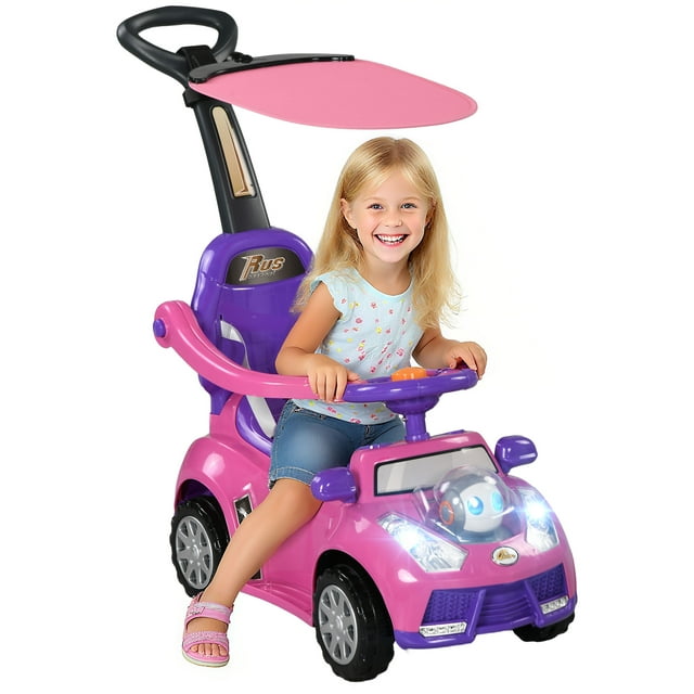 Qaba Voiture Pousse-Pousse 3 en 1 pour Enfants, Voiture Glissante pour Tout-Petits, Conception à Propulsion par les Pieds, Rose