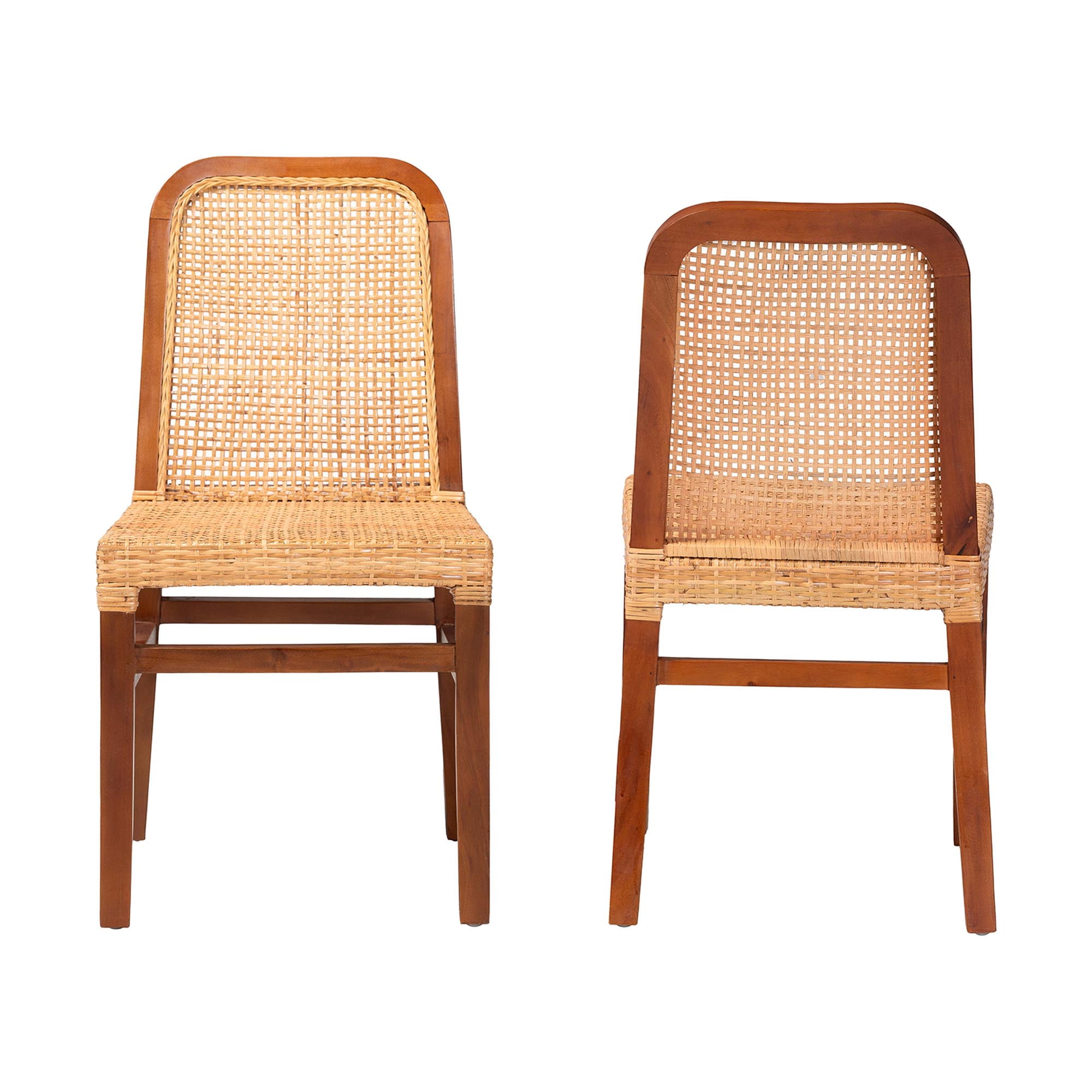 bali & pari Caspia Rattan and Mahogany wood Mid-Century Dining Chairs, Set of 2, Natural Brown