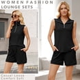 thumbnail image 4 of VDJ 2 Piece Sets for Women Sleeveless Zipped Tops Elastic Waisted Shorts Summer Tracksuit Black Casual Lounge Sets Size M, 4 of 12