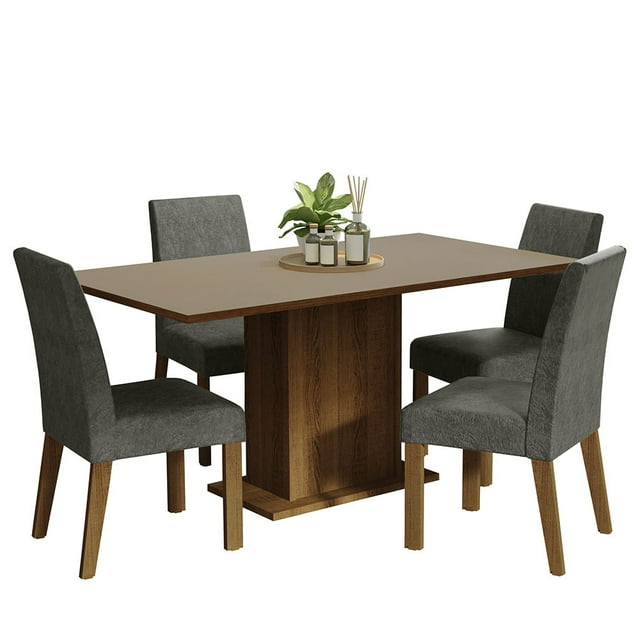 Juego de Comedor Madesa Keila Mesa de Tapa de Madera y 4 Sillas Plata