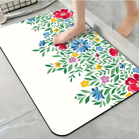 1pc Colorful Wildflower Border Bathroom Rug Bathroom Decor and Accessories- Durable,Anti Slip,And Quick Drying,Suitable For Indoor/outdoor Use - Perfect For Bathrooms,Bedrooms,Kitchens,Terraces