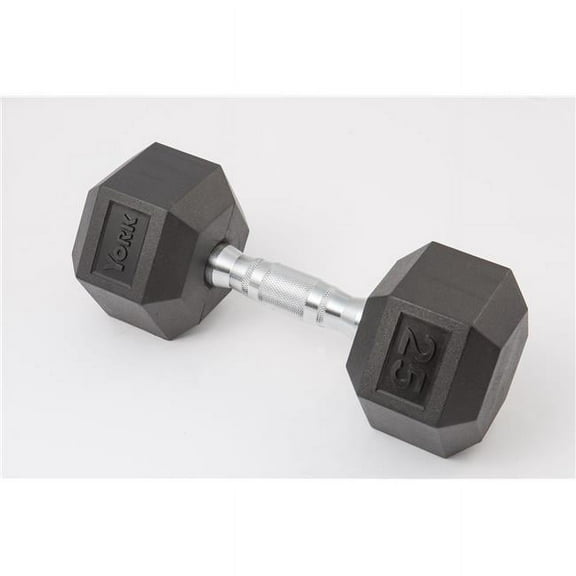York Barbell  Rubber Hex Dumbbell with Chrome Ergo Handle - 95 lbs