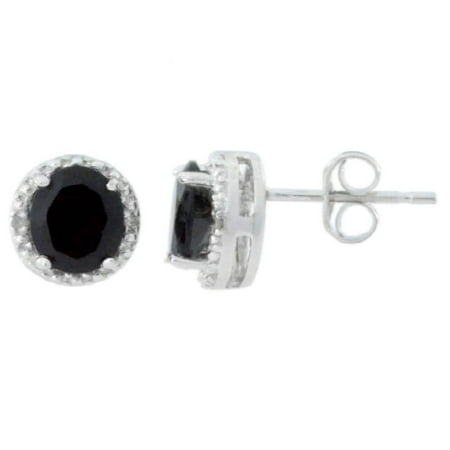 - 2 Ct Genuine Black Onyx & Diamond Round Stud Earrings 14Kt White Gold
