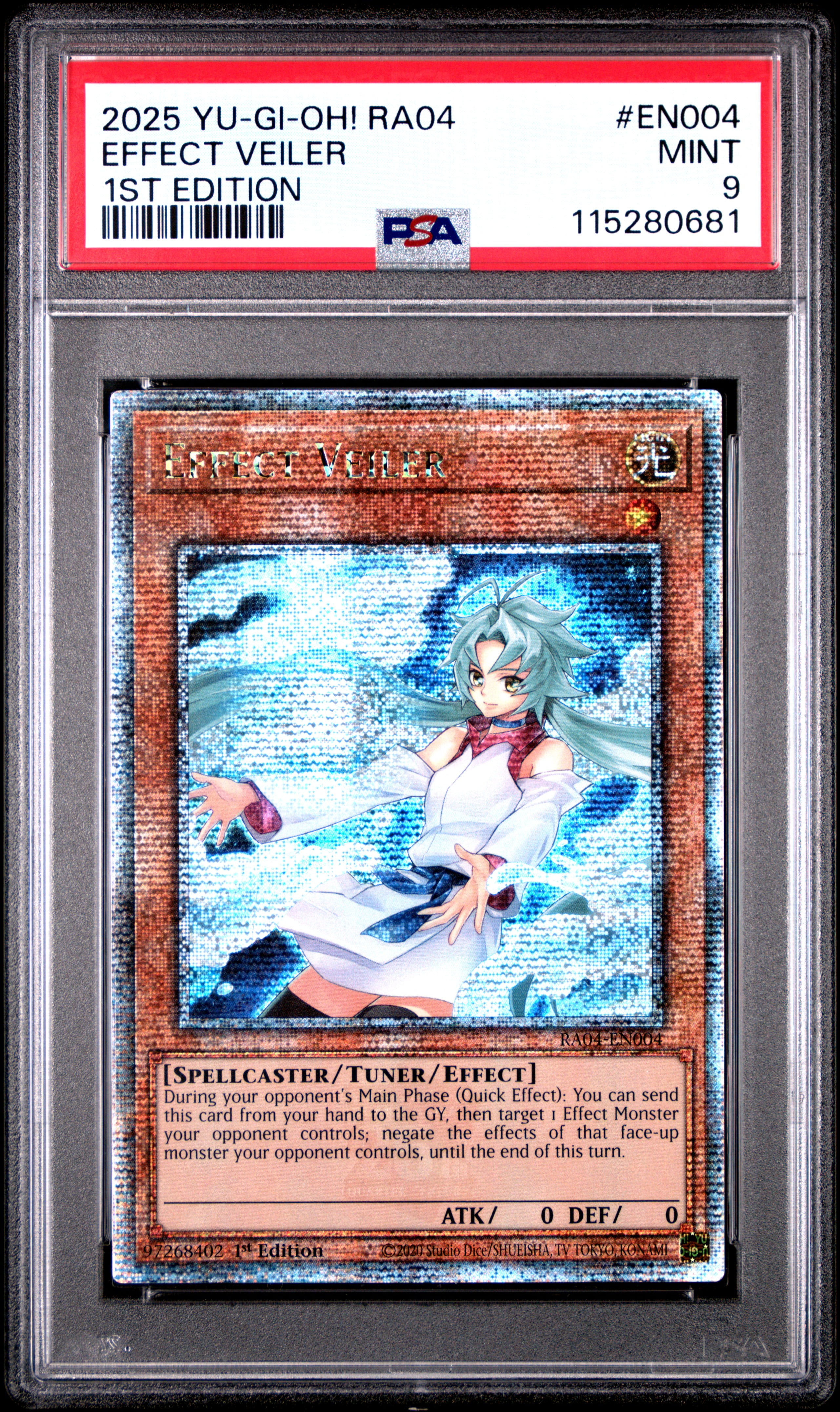 Yu Gi Oh! TCG, PSA Graded 9 MINT, Effect Veiler 1St Edition #EN004, Ra04 Quarter Century Stampede, Fully Encapsulated Bundle with Compatible Yu Gi Oh! Hard Sealed Case