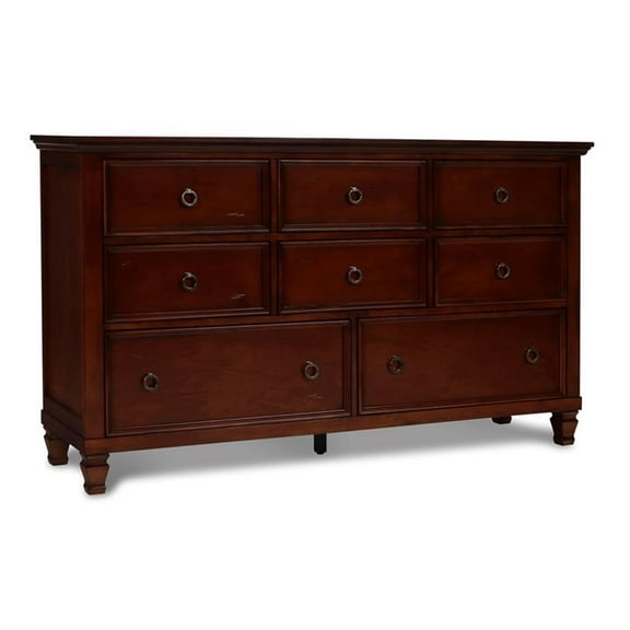 Pemberly Row Contemporary 8-Drawer Wood Dresser in Brown Cherry