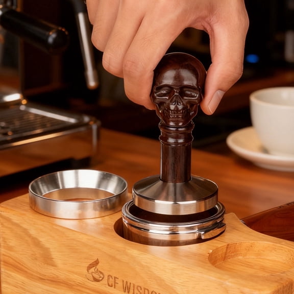 Espresso Tamper 53.3mm with Skull Handle, Stainless Steel Base, Dosing Ring & Rubber Mat, Barista Coffee Tool Gift
