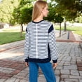 thumbnail image 5 of Women's Striped Crew Neck Sweatshirt with Contrast Sleeves - Large, Navy, 5 of 7