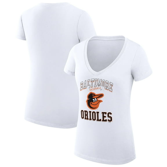 Women's G-III 4Her by Carl Banks White Baltimore Orioles Super-Slim Fit Lightweight Team Logo Graphic V-Neck T-Shirt