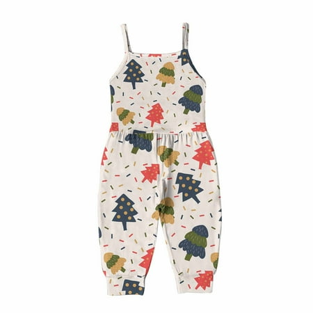 

Fesfesfes Christmas Toddler Baby Girl Jumpsuits Cartoon Printing Strap Romper Pants With Pockets Sale Clearance