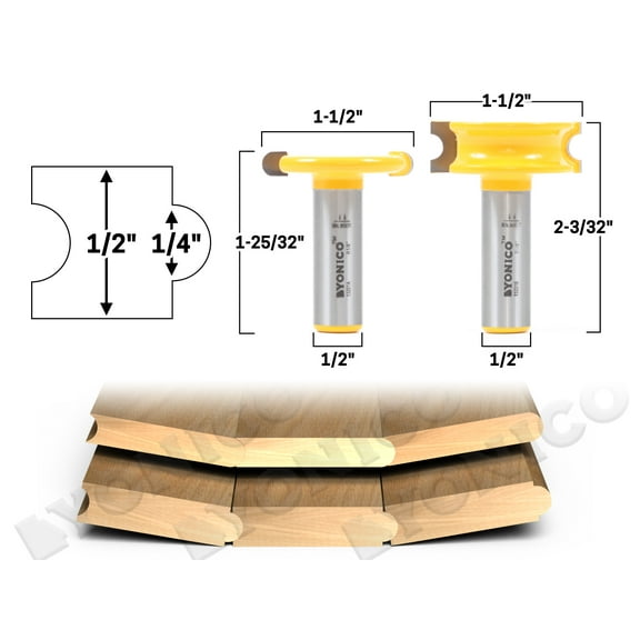 Yonico 1/4" Bead 2 Bit Canoe Joint Router Bit Set - 1/2" Shank - 13201