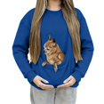 thumbnail image 4 of Chandails d'Automne Grande Taille pour Femmes Mode Décontractée Couleur Unie Poche Col Rond Manches Longues Chandail en Molleton Amusant Bleu G, 4 of 7