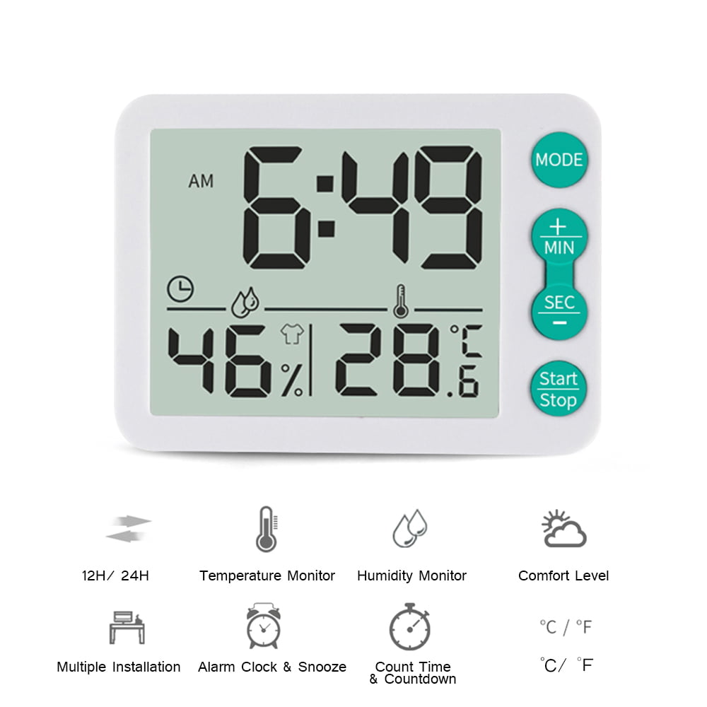 Electronic Thermometer Hygrometer Easy To Read,LCD Display For Home Livingroom Office Comfort. Indoor High-precision Baby Room Emperature Gauge Humidity Monitor With Alarm Clock 