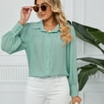 thumbnail image 2 of cfhntfmh Button down Shirts for Women Ruffle Long Sleeve Work Tops Textured Oversized Loose Collared Dressy Casual Blouse S-Xxl, 2 of 7