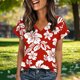 thumbnail image 4 of Xuyuer Women's Elegant V-Neck Floral Print Hem Loose Short Sleeve Out Blouse Top, 4 of 7