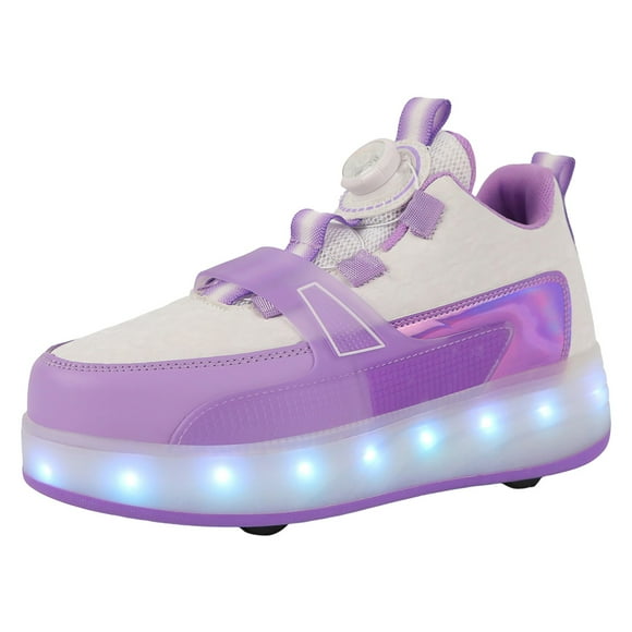 PMVFHDE Toddler Girls Sneakers Children Shoes Thick Soled Sneakers With Wheels Fashionable Light Shoes USB Rechargeable Skate Sneakers,Purple,31