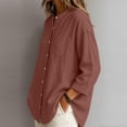 thumbnail image 4 of Cmfcve Button Down Shirts for Women Cotton Blend 3/4 Sleeves Dressy Tops Work Casual Solid Collared Blouses, 4 of 6