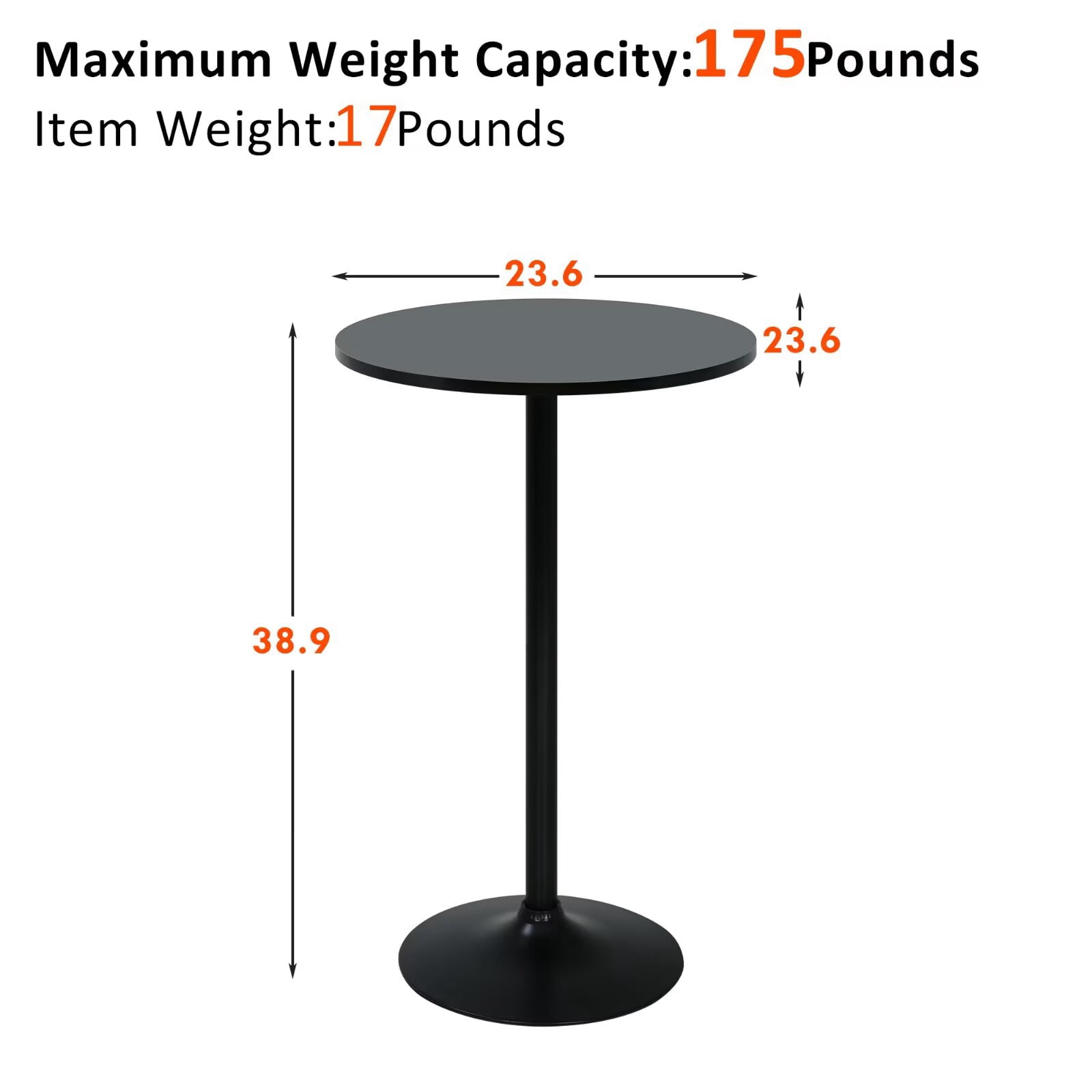 YRLLENSDAN 38.9 inch Round High Top Bar Table, Small Cocktail Tables for Parties Bistro Drink, Wooden Tall Bistro Table for Small Spaces, Black