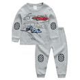 thumbnail image 2 of Kids Boys Pajamas Cartoon Car Print Plaid Stitching Round Neck Long Sleeve Top & Pants Set, 2 of 4