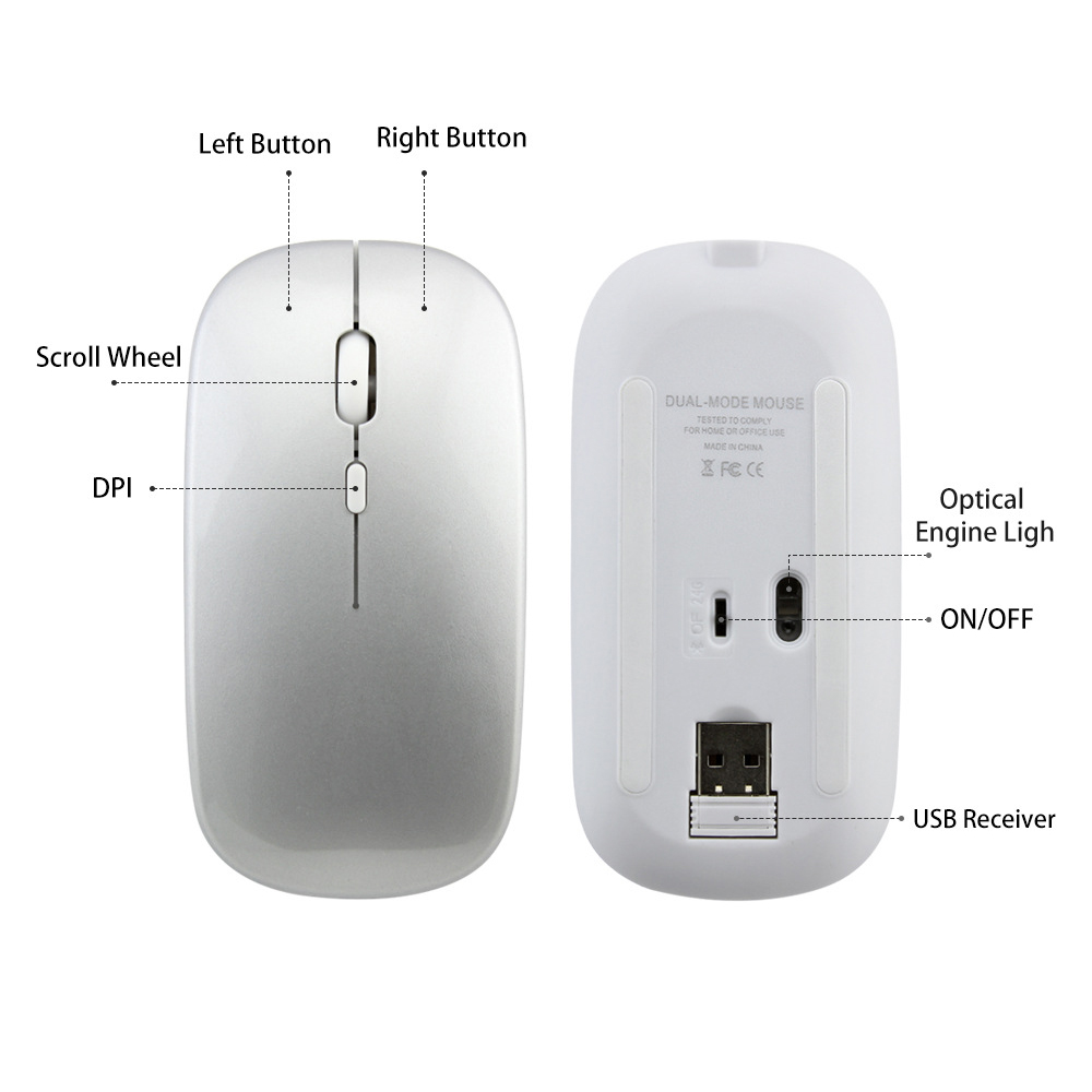 Xameyia Bluetooth Mouse Rechargeable Wireless Mouse for Laptop PC,Silver - image 3 of 5