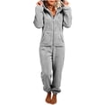 thumbnail image 3 of QATAINLAV Onesie Pajamas for Women Adult Fuzzy Fleece Cozy Jumpsuits Casual Front Zip Hooded Romper Loungewear, Dark Gray, L, 3 of 6