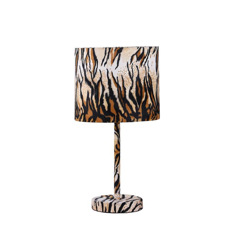 19 25 Faux Suede Metal Table Lamp, Tiger Print Light Shade