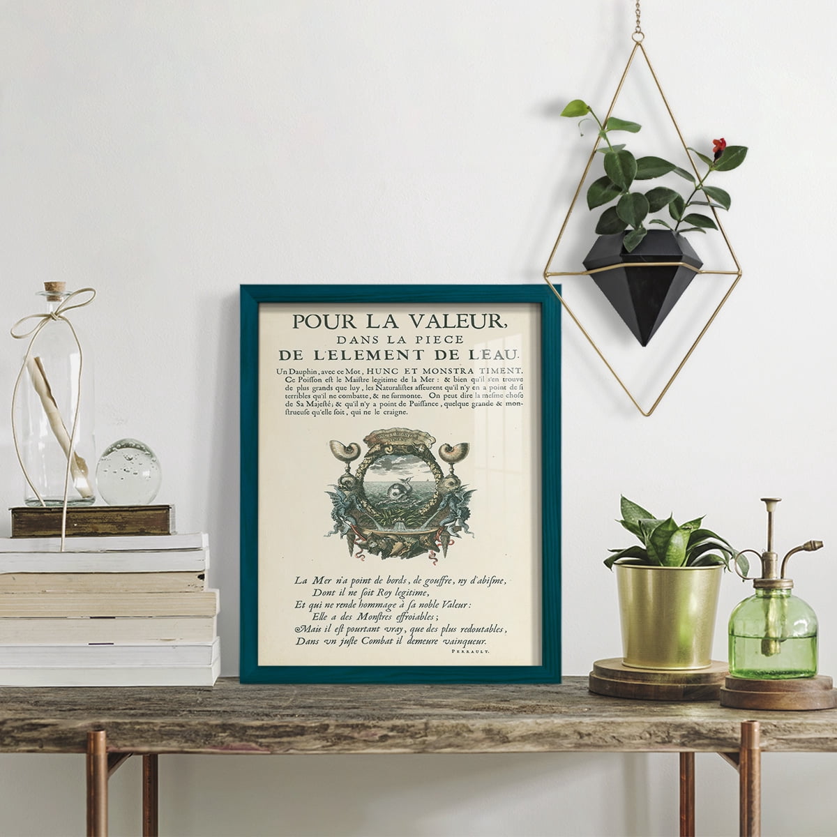 Printed Embellished Bookplate VII - Framed Print w/glass - Ocean Blue