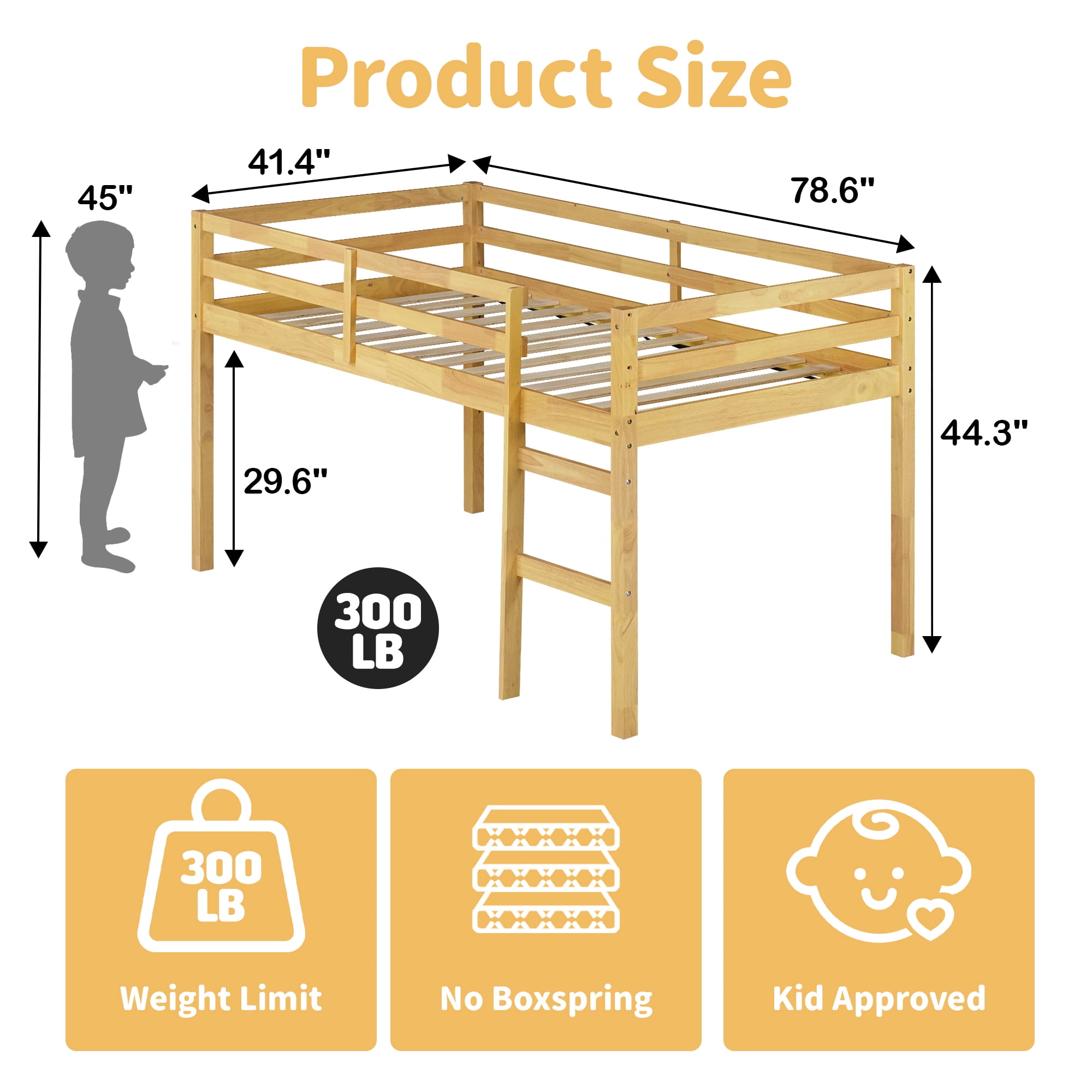 Alvantor Twin Loft Bed for Kids Wood Bed with Stairs, Natural