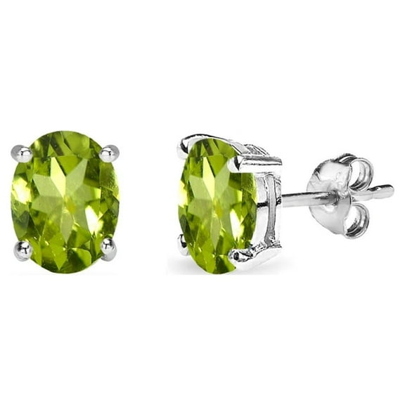 Peridot 6x4mm Oval-Cut Solitaire Sterling Silver Stud Earrings