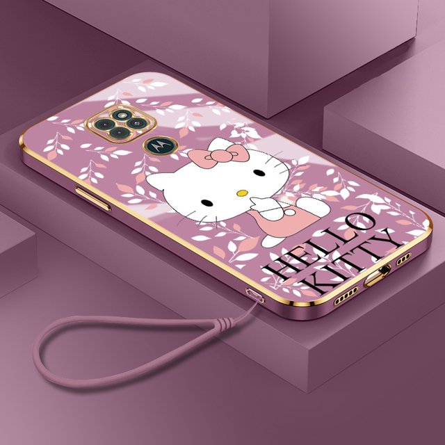 Motorola Moto G9 Play G9 Plus G8 Power Lite G8 G Stylus Funda Para Teléfono 6D square Cute Hello Kitty Con Cuerda De Mano TPU Silicona Suave Cubierta Carcasa De Goma