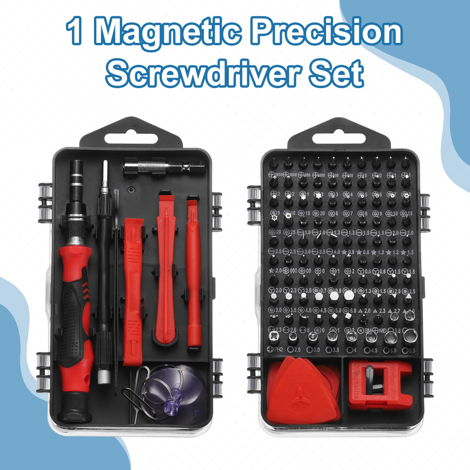 Uxcell 123 in 1 Magnetic Precision Screwdriver Set Electronics Repair Tools Kit with 96 Bits Flexible Shaft and Extension Rod for Cellphone Game Console Laptop PC Computer Camera, Red