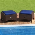 thumbnail image 2 of Costway 2 Pieces Outdoor Patio PE Wicker Ottomans with Removable Cushions Footstools Navy, 2 of 9