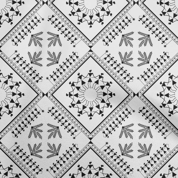 oneOonePolyesterSpandexBlackFabricAsianFloralBlockSewingFabricByTheYardPrintedDiyClothingSewingSupplies56InchWide