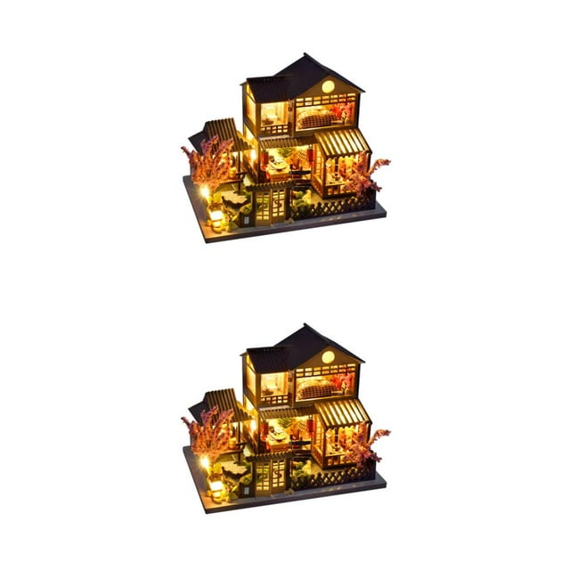mmirethe Safe And Fun Wooden Doll House With Furniture And LED Light For Kids Innovative Innovative Room TC14 2Set