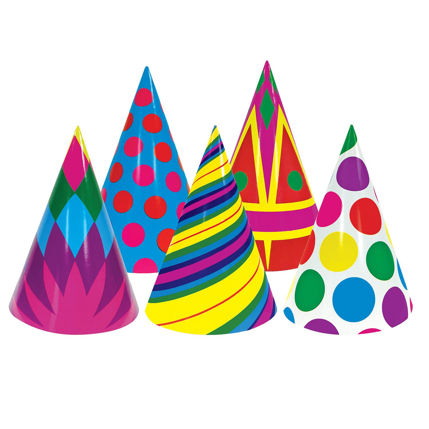 Pack 72 Cone Birthday Party Hats Colourful Balloon Design 