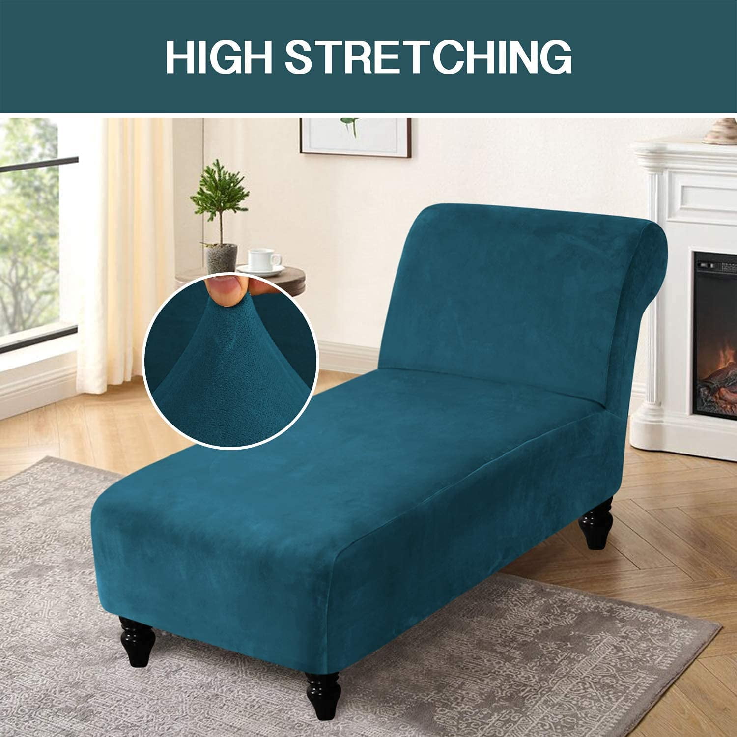 Velvet Armless Chaise Lounge Cover, Stretch Lounge Chaise Chair Slipcover Soft Recliner Sofa Slipcover Pet Furniture Protector