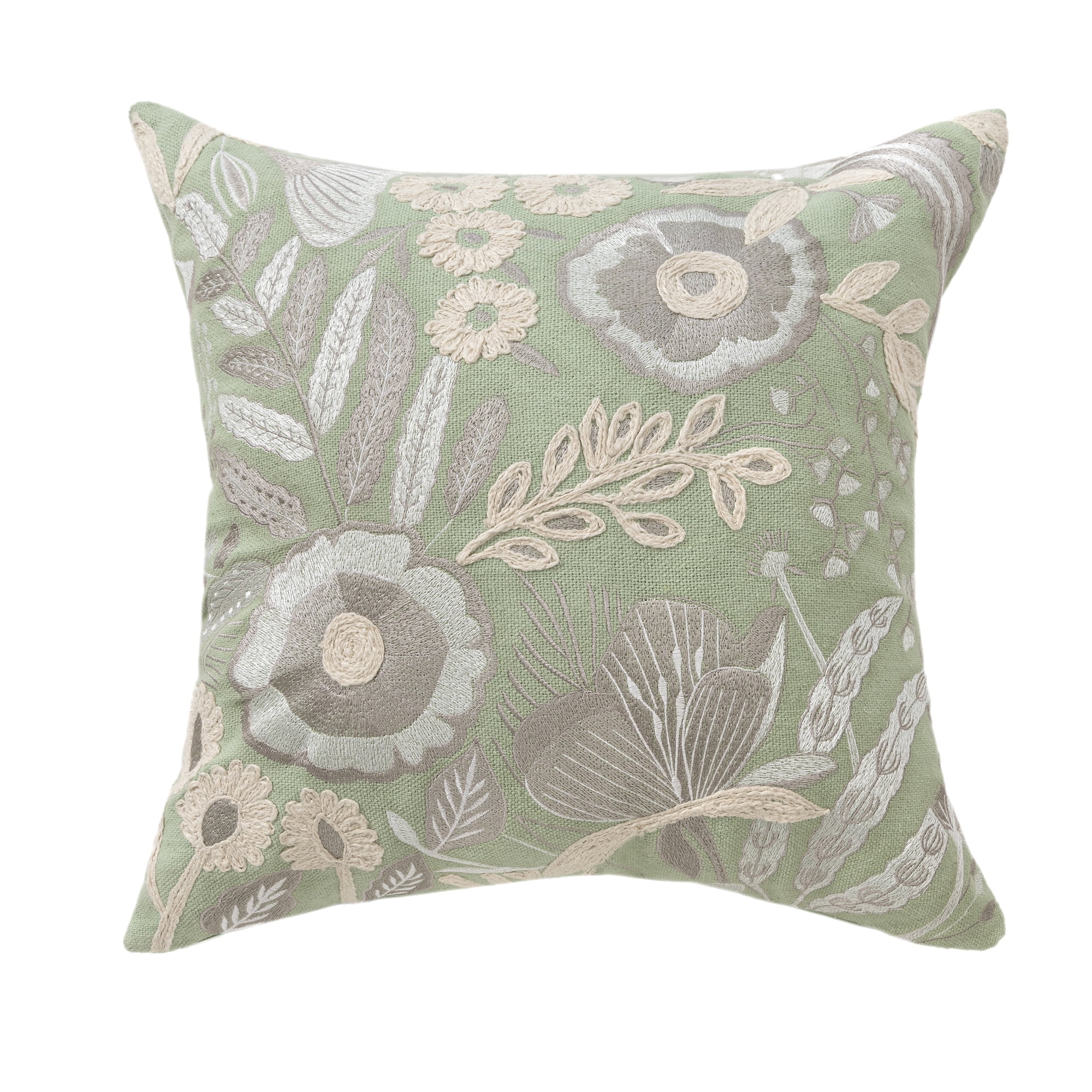 Harlow Hill Camden 24" x 24" Green/Ivory Floral Cotton Adult Decorative Throw Pillow