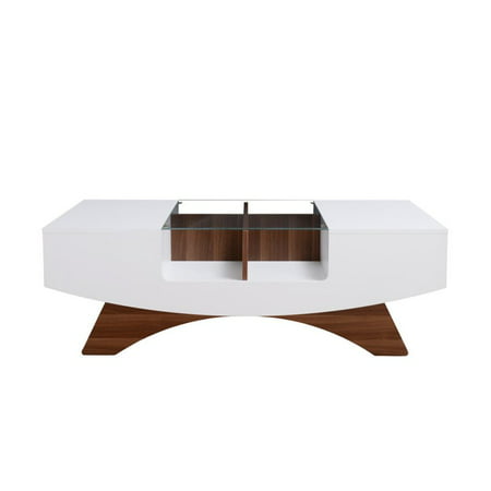 Furniture of America Mitch Coffee Table in White and Light Walnut