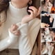 thumbnail image 2 of Suéter de cuello alto con estampado de terciopelo para mujer, ropa de punto elástica coreana, jersey grueso y ajustado de manga larga para invierno 2023, 2 of 5