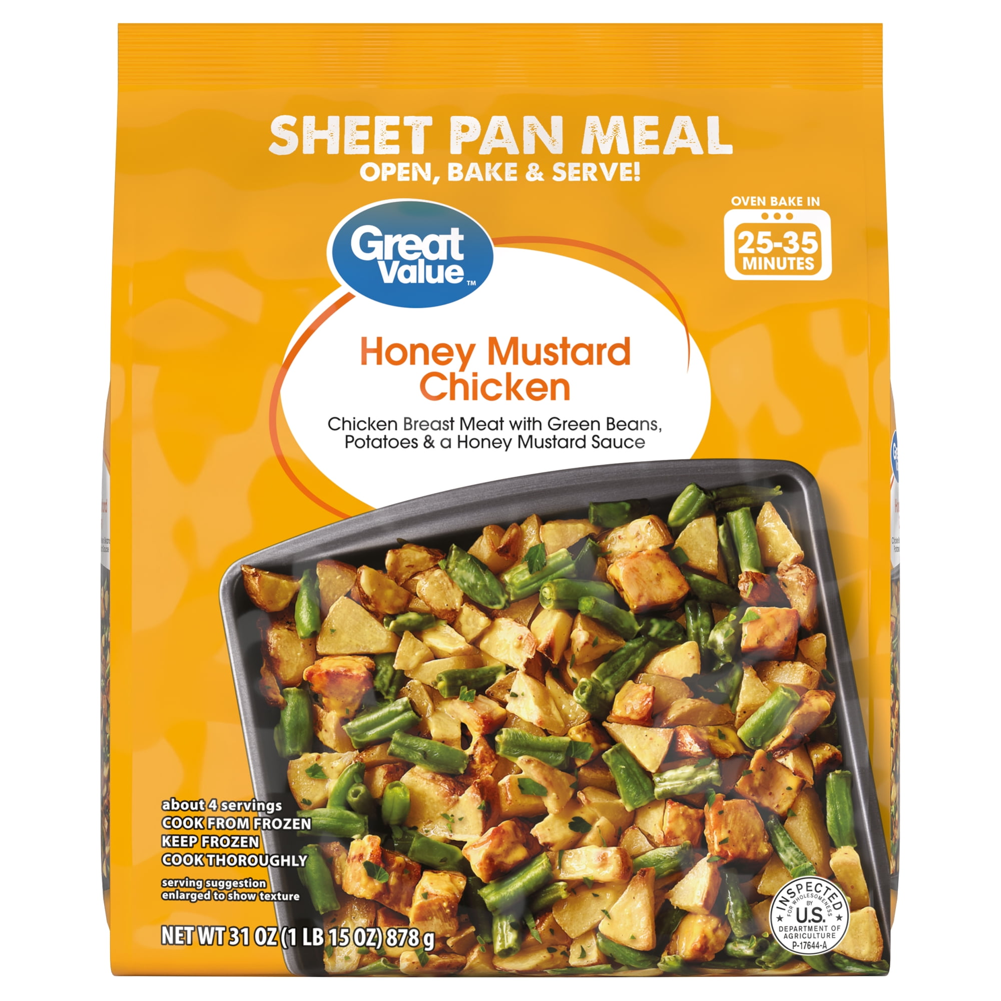 Great Value Honey Mustard Chicken Sheet Pan Meal, 31 oz (Frozen)